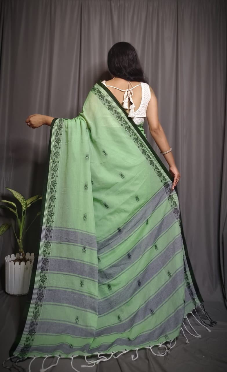 Handloom Green Khadi Cotton Saree