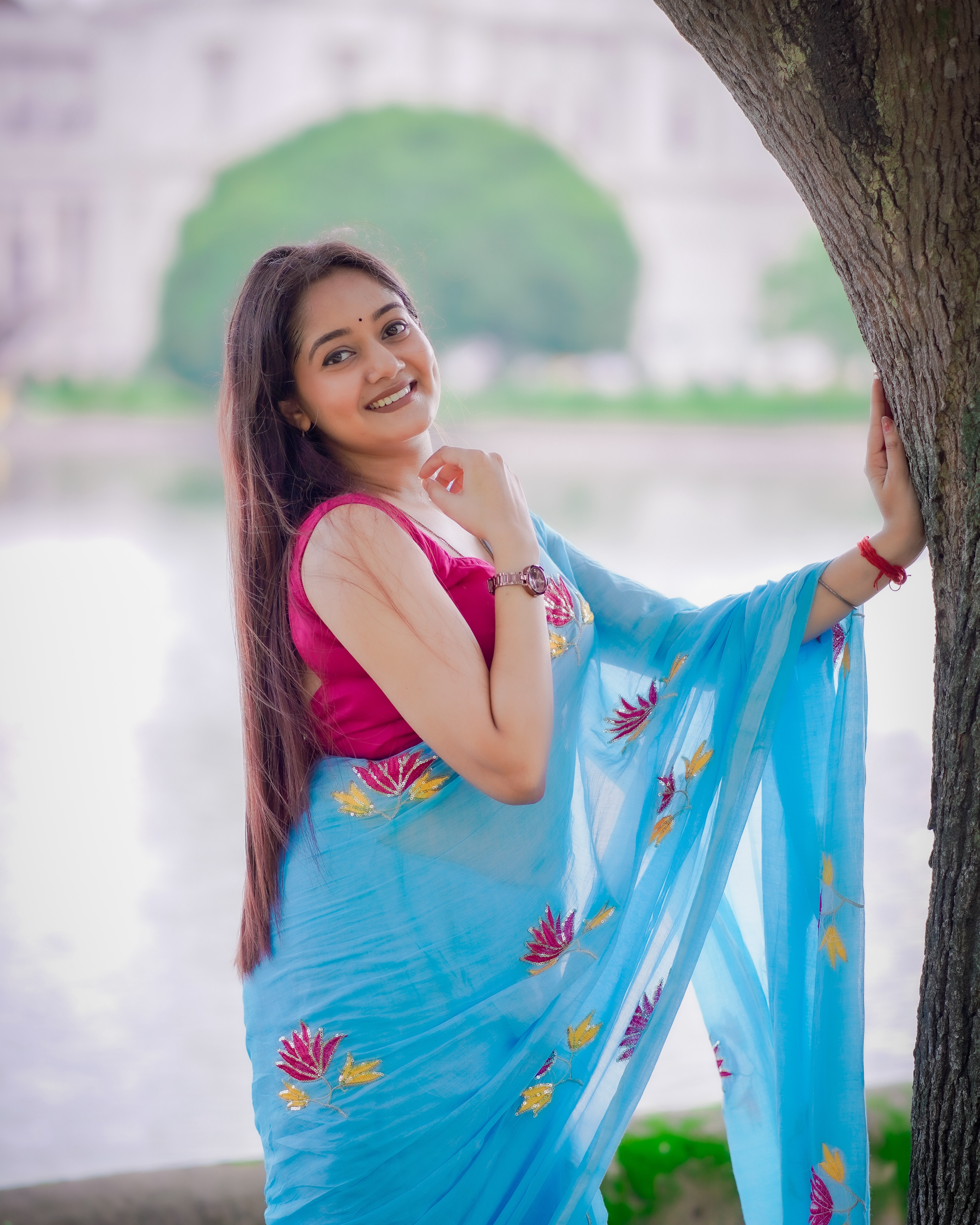 Purple Bloom Mull Cotton Floral Sequence Saree