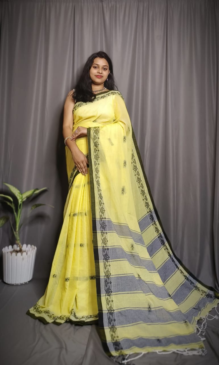 Handloom Lemon Yellow Khadi Cotton Saree
