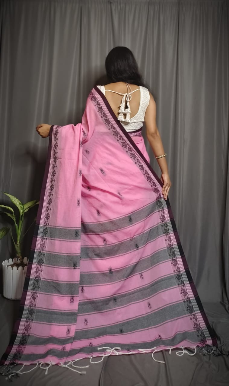 Handloom Pink Khadi Cotton Saree
