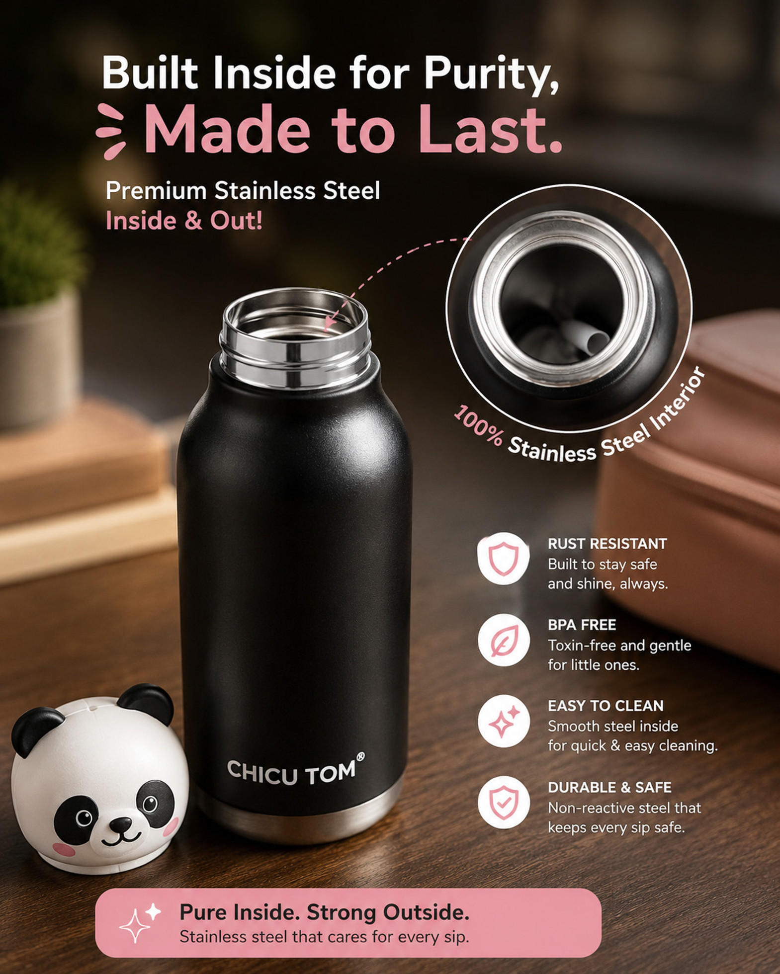 480ml Animal Sipper Water Bottle Flask ll Stainless Steel Flask ll