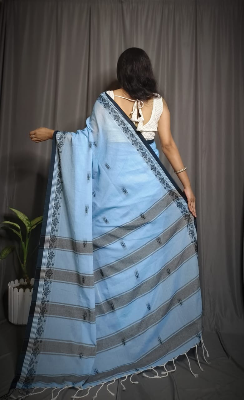 Handloom Sky Blue Khadi Cotton Saree