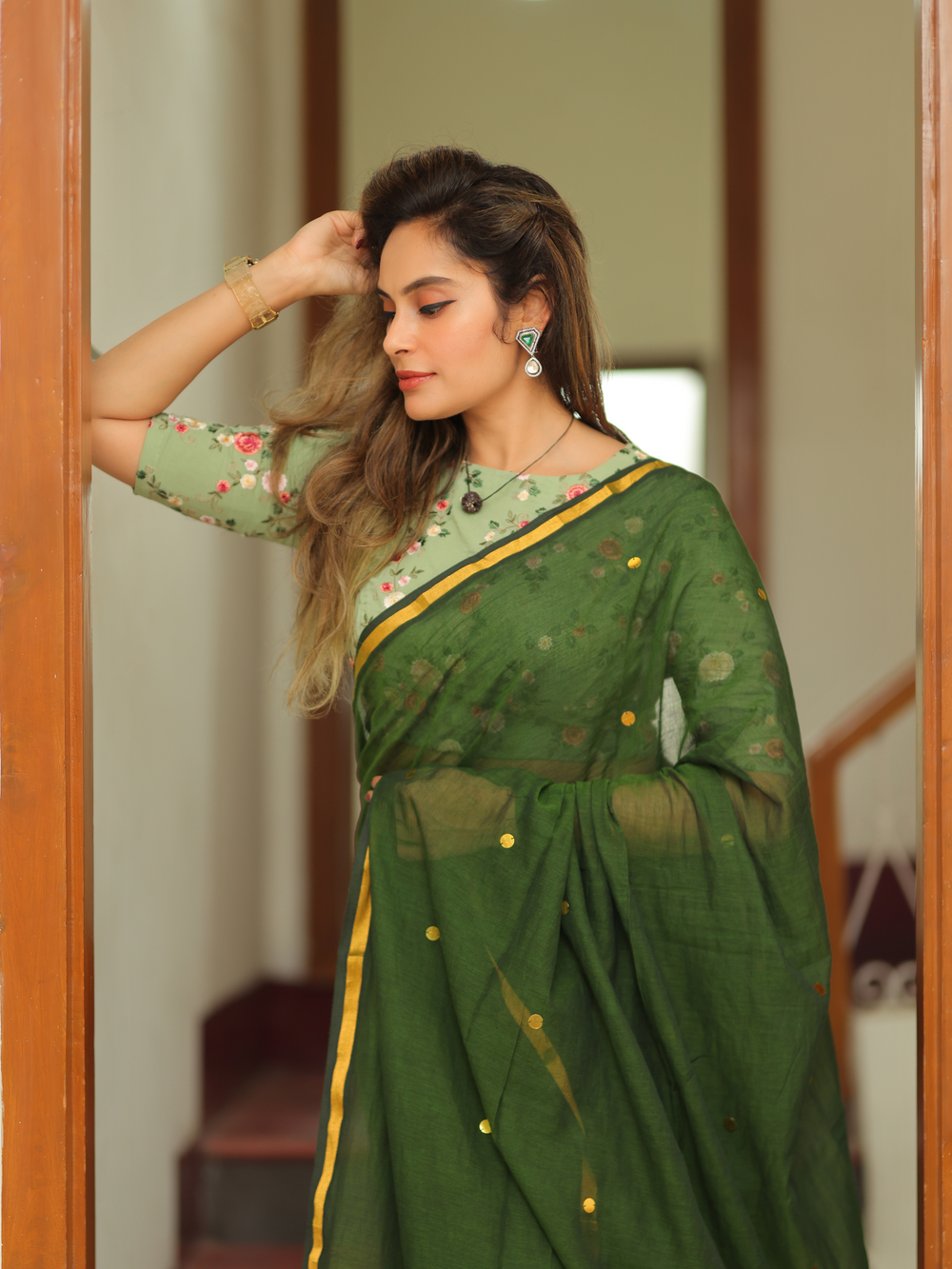Emerald Grace Mull Cotton Buti Saree