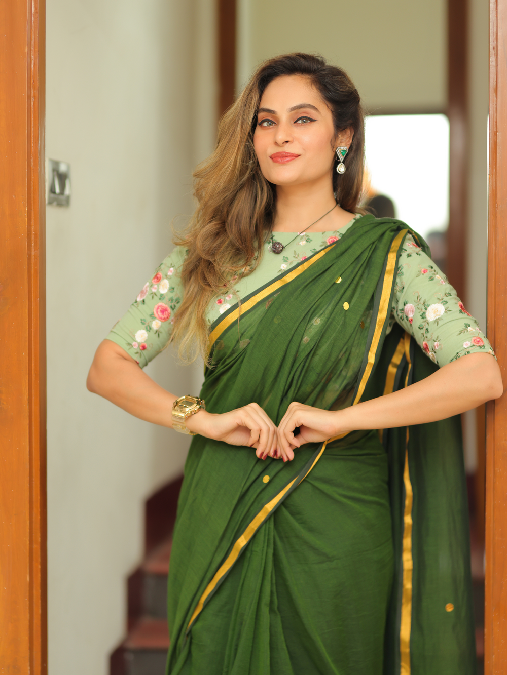 Emerald Grace Mull Cotton Buti Saree