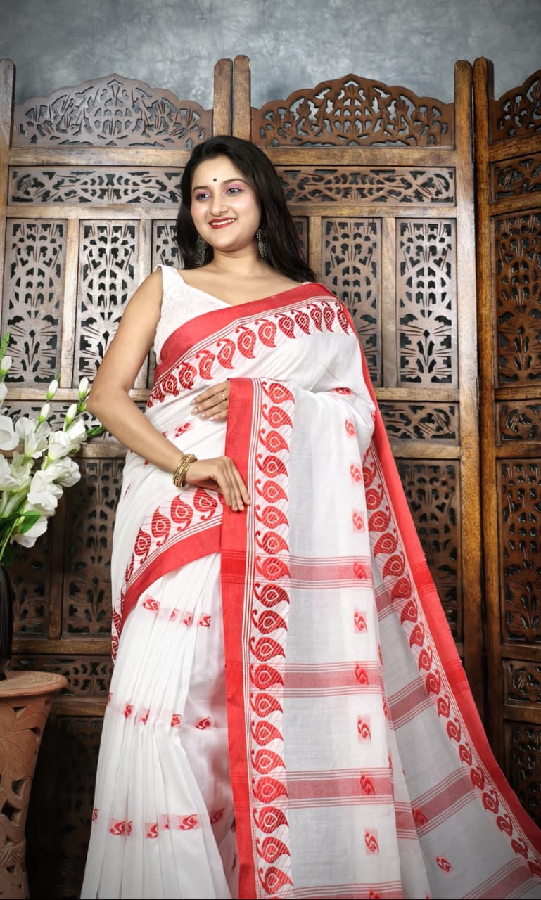 Handloom Red White Khadi Cotton Saree