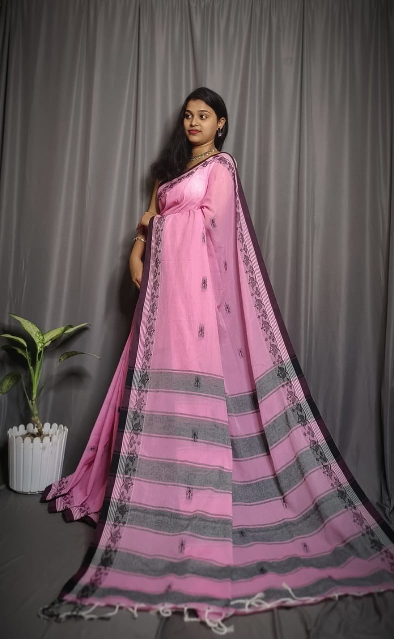 Handloom Pink Khadi Cotton Saree
