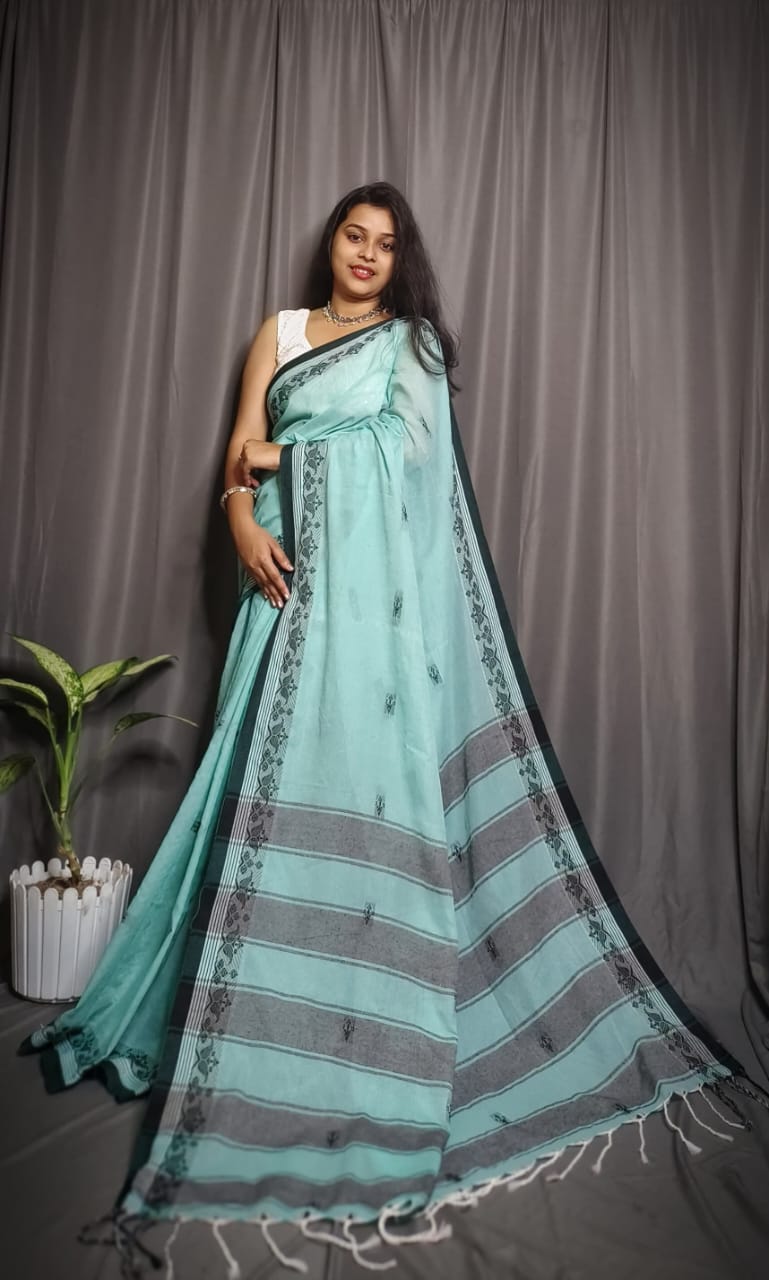 Handloom Sea Green Khadi Cotton Saree