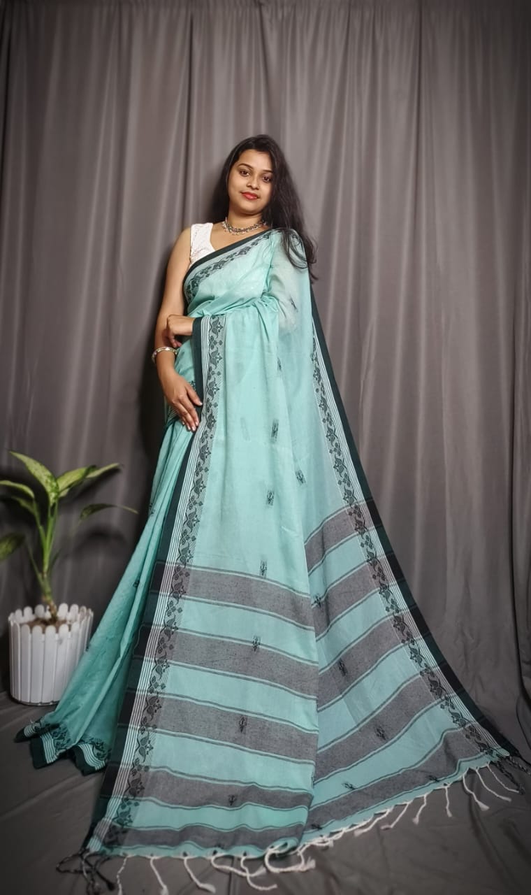 Handloom Sea Green Khadi Cotton Saree