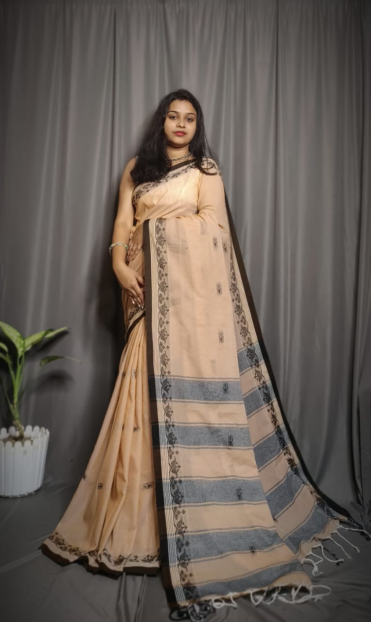 Handloom Khaki Khadi Cotton Saree