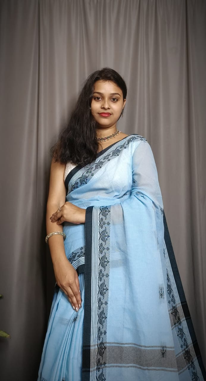 Handloom Sky Blue Khadi Cotton Saree