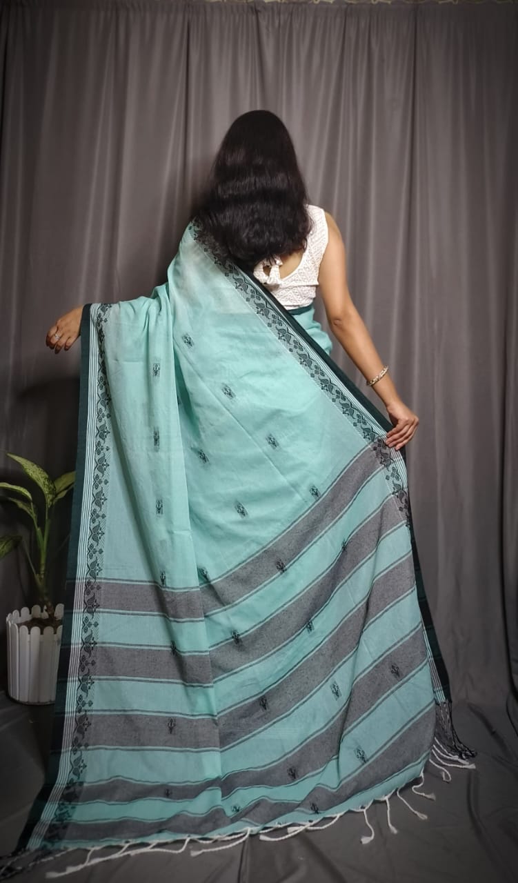Handloom Sea Green Khadi Cotton Saree