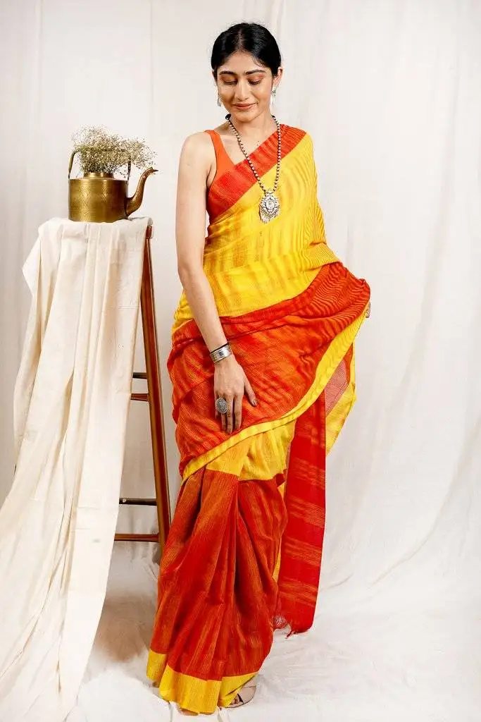 Terracotta Grace Handloom Blended Cotton Saree