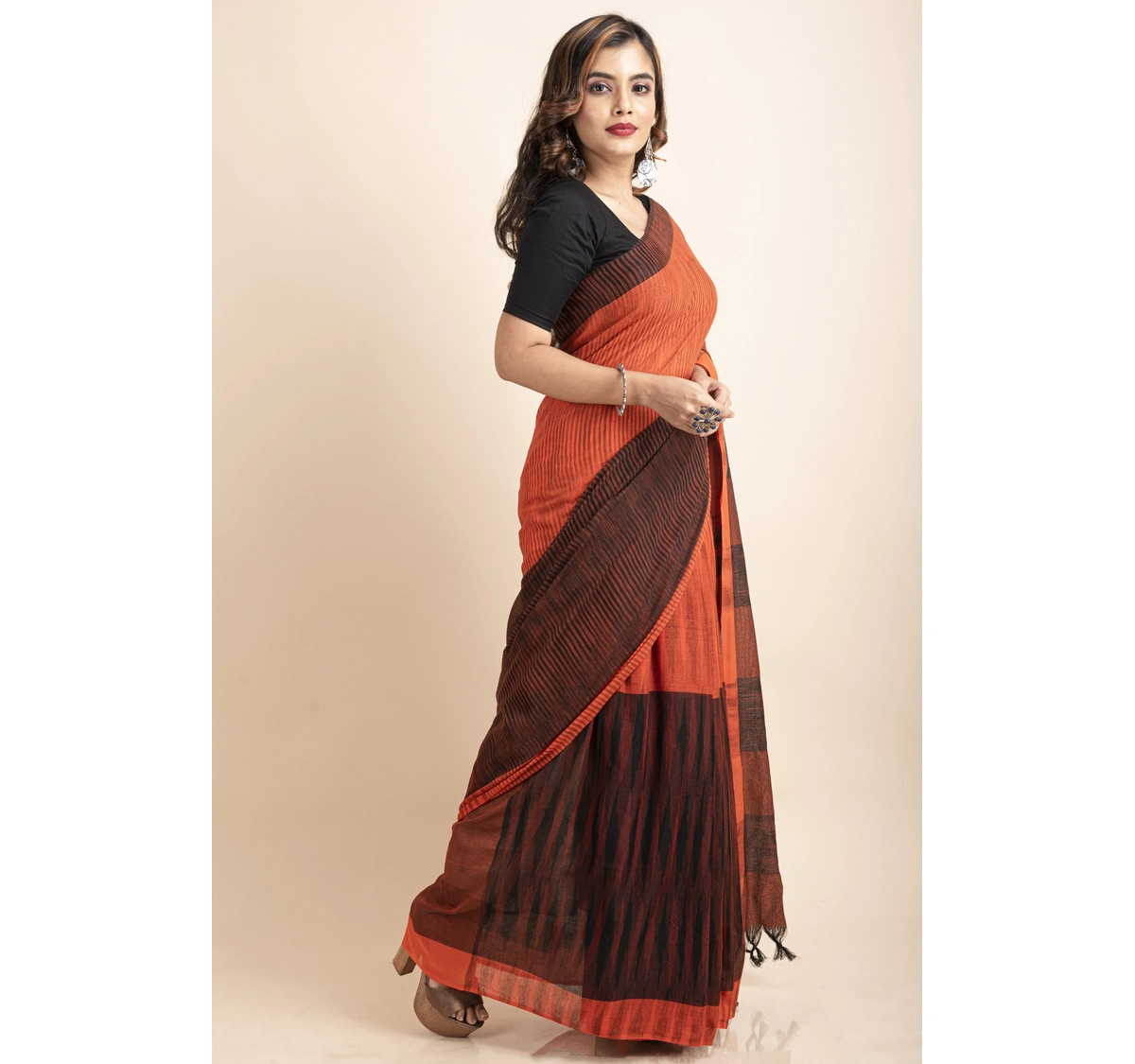 Terracotta Grace Handloom Blended Cotton Saree