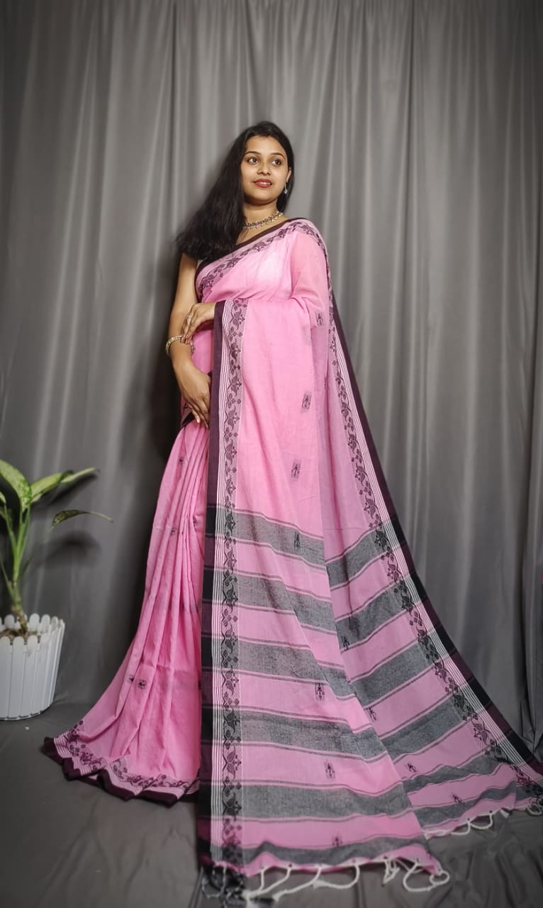 Handloom Pink Khadi Cotton Saree
