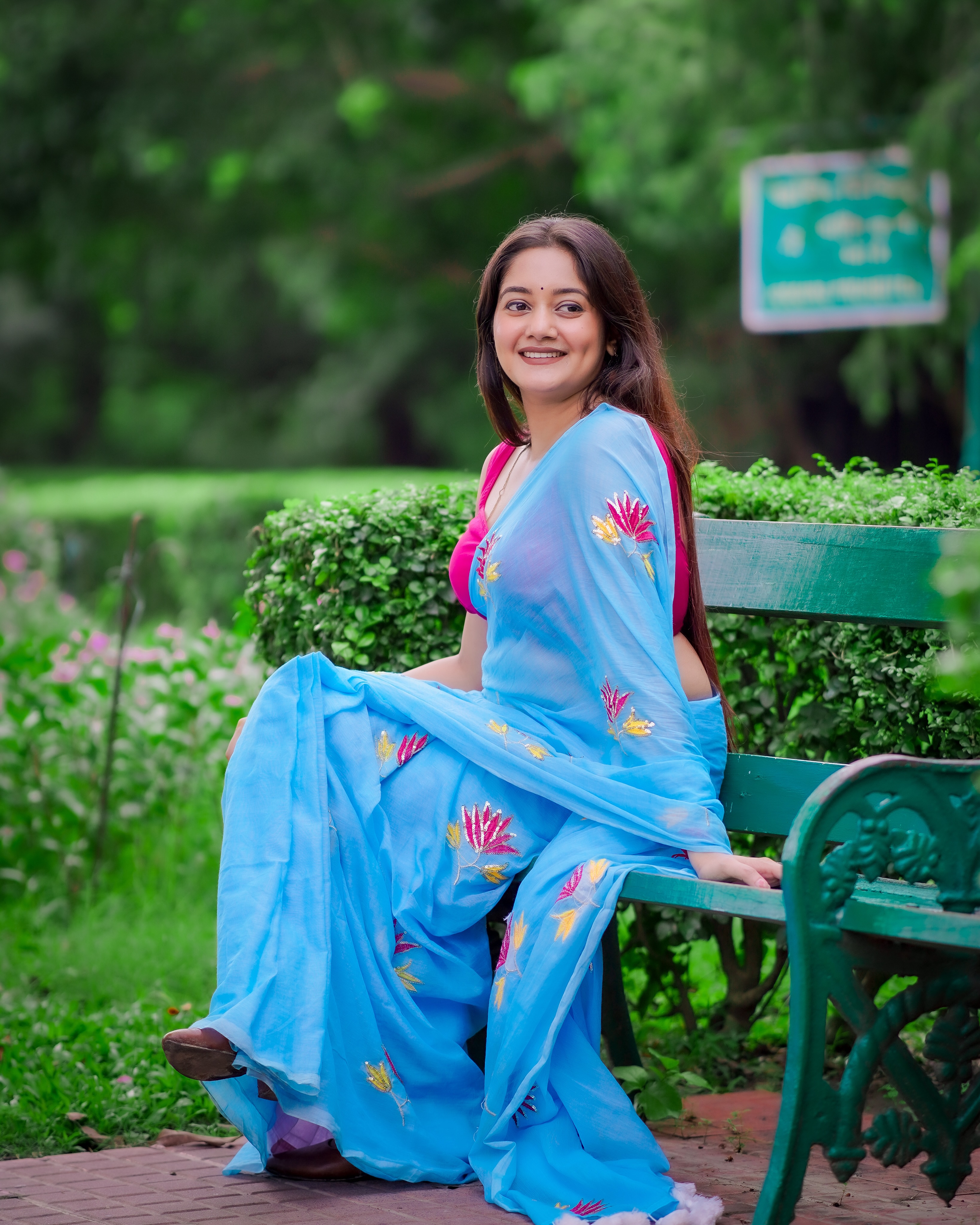 Purple Bloom Mull Cotton Floral Sequence Saree