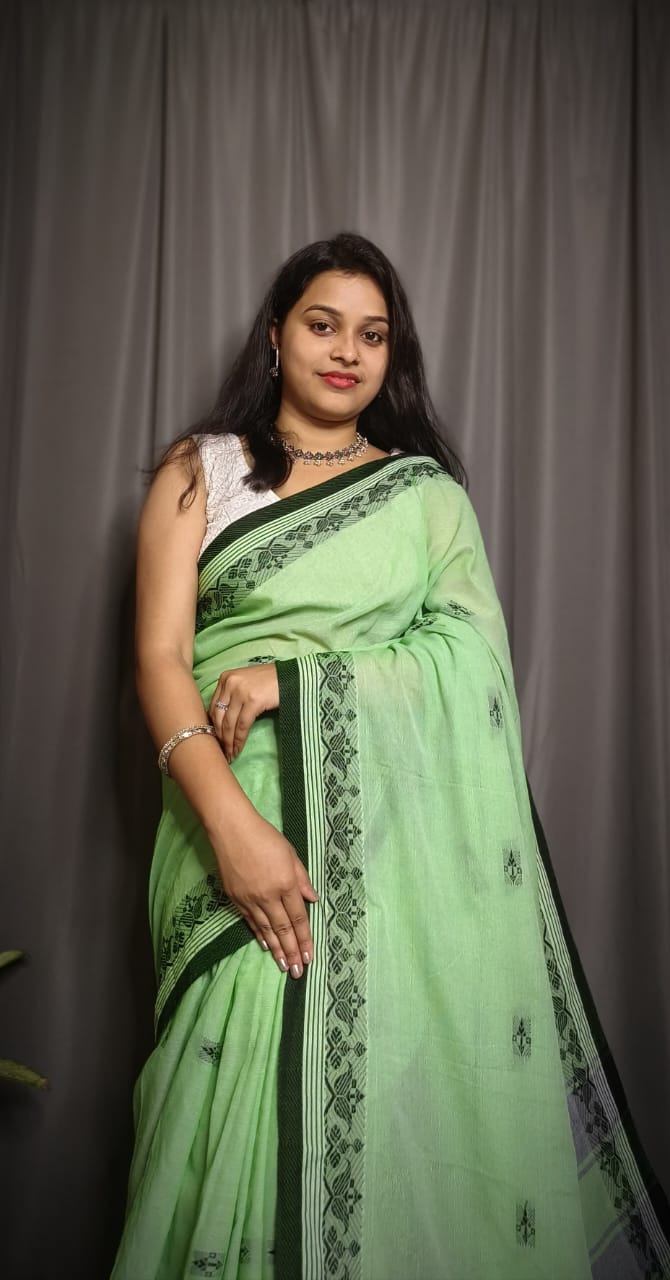 Handloom Green Khadi Cotton Saree