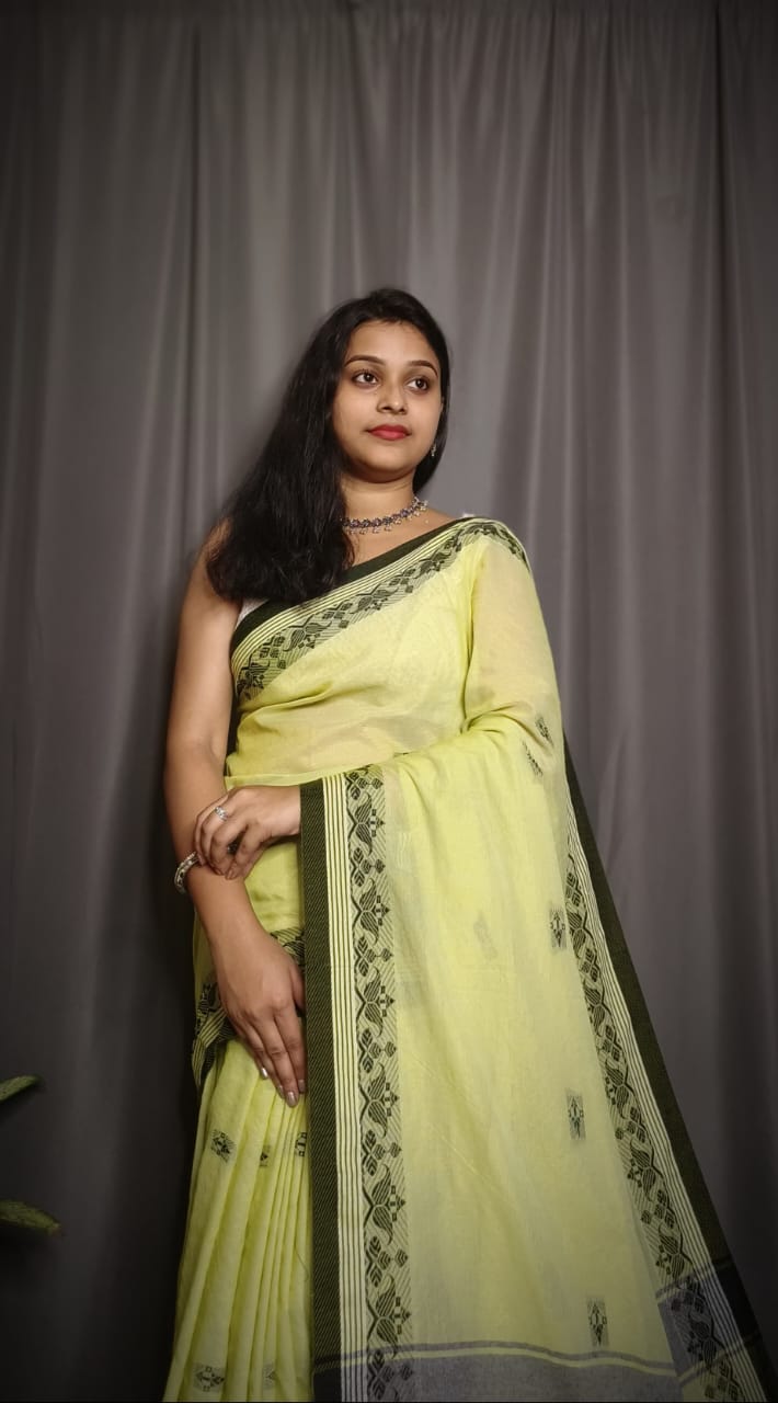 Handloom Lemon Yellow Khadi Cotton Saree