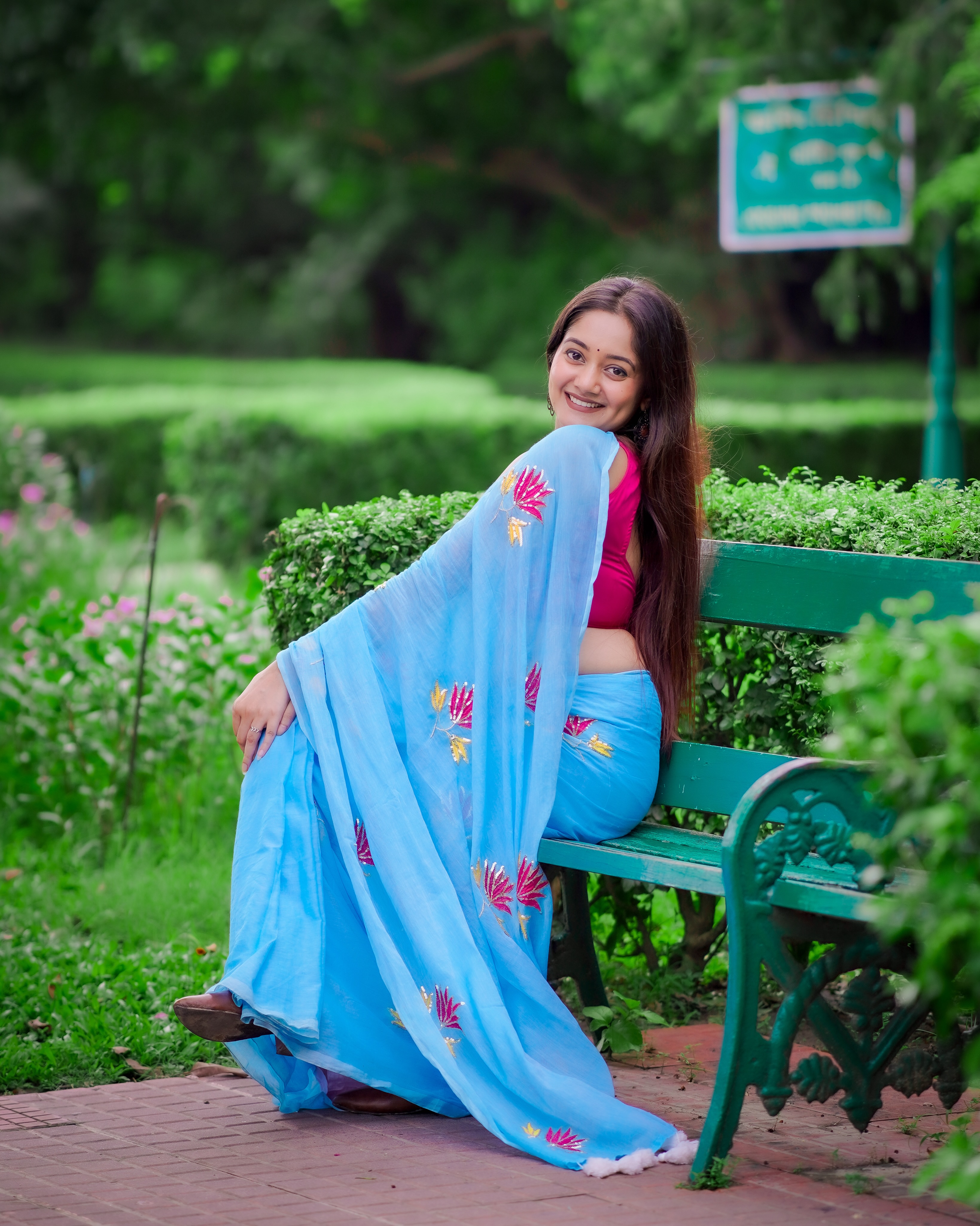 Purple Bloom Mull Cotton Floral Sequence Saree