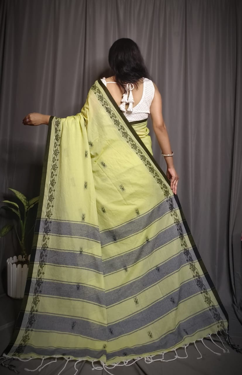 Handloom Lemon Yellow Khadi Cotton Saree