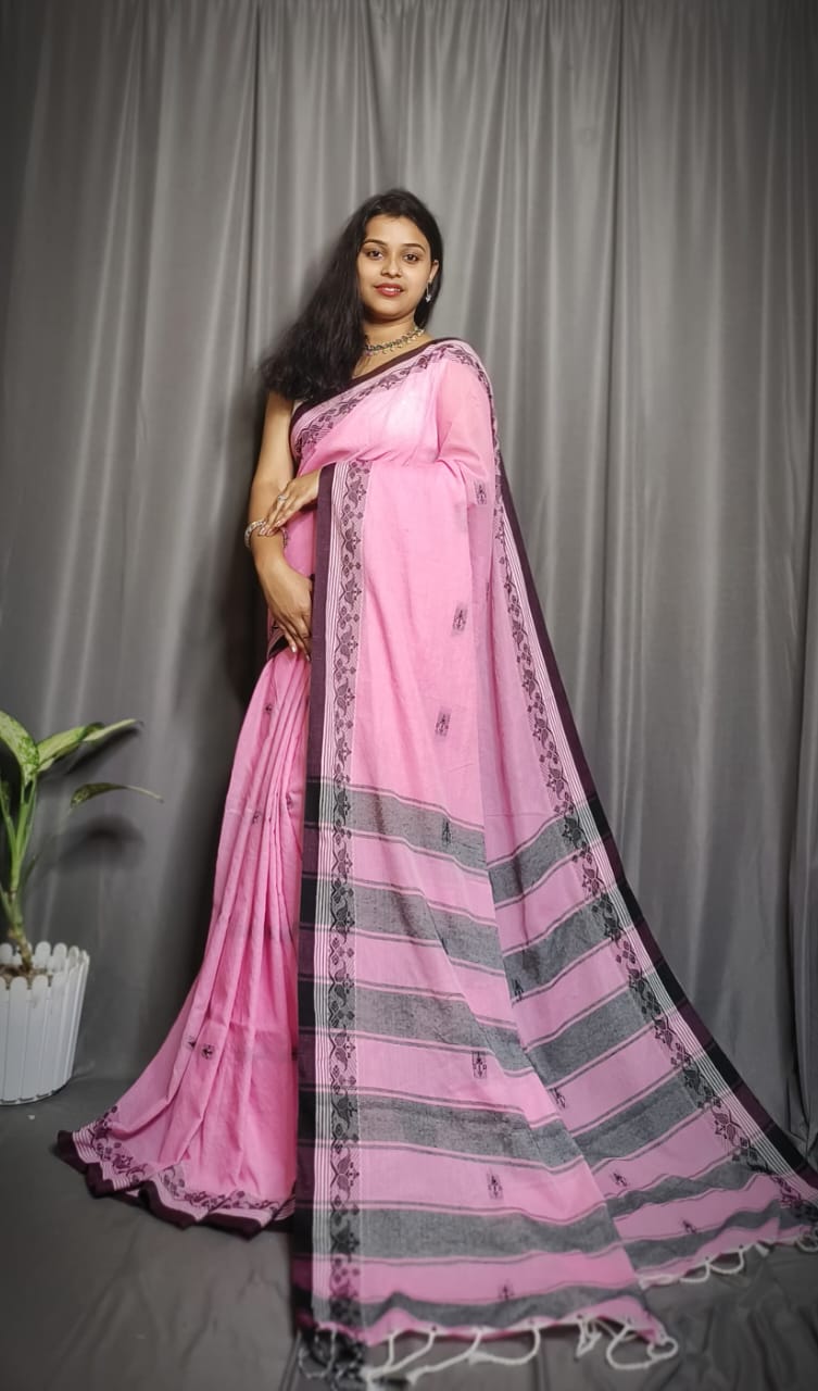 Handloom Pink Khadi Cotton Saree