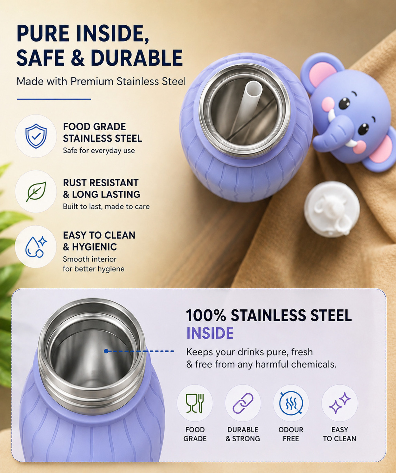 480ml Animal Sipper Water Bottle Flask ll Stainless Steel Flask ll