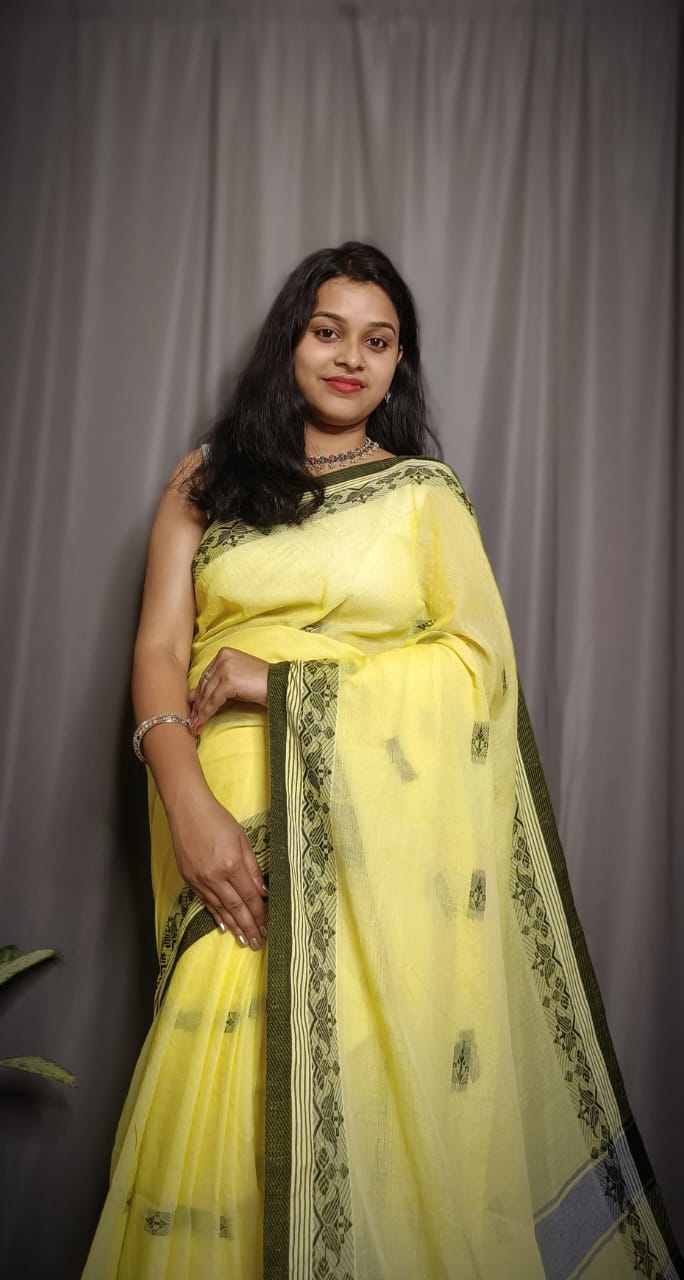Handloom Lemon Yellow Khadi Cotton Saree
