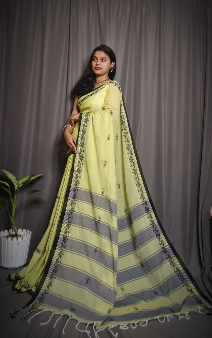Handloom Lemon Yellow Khadi Cotton Saree