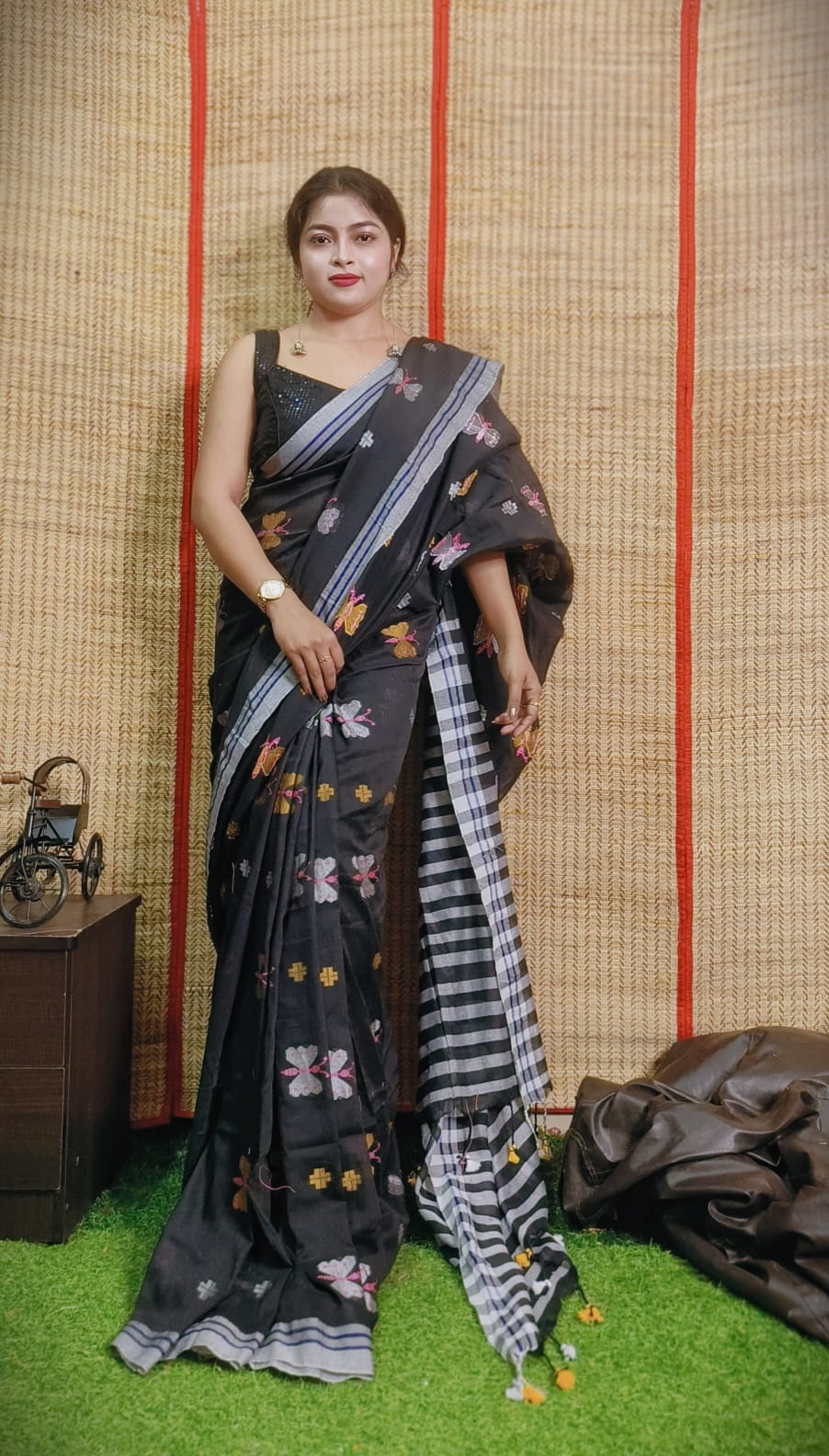 Handloom Mal Cotton Butter Fly Saree