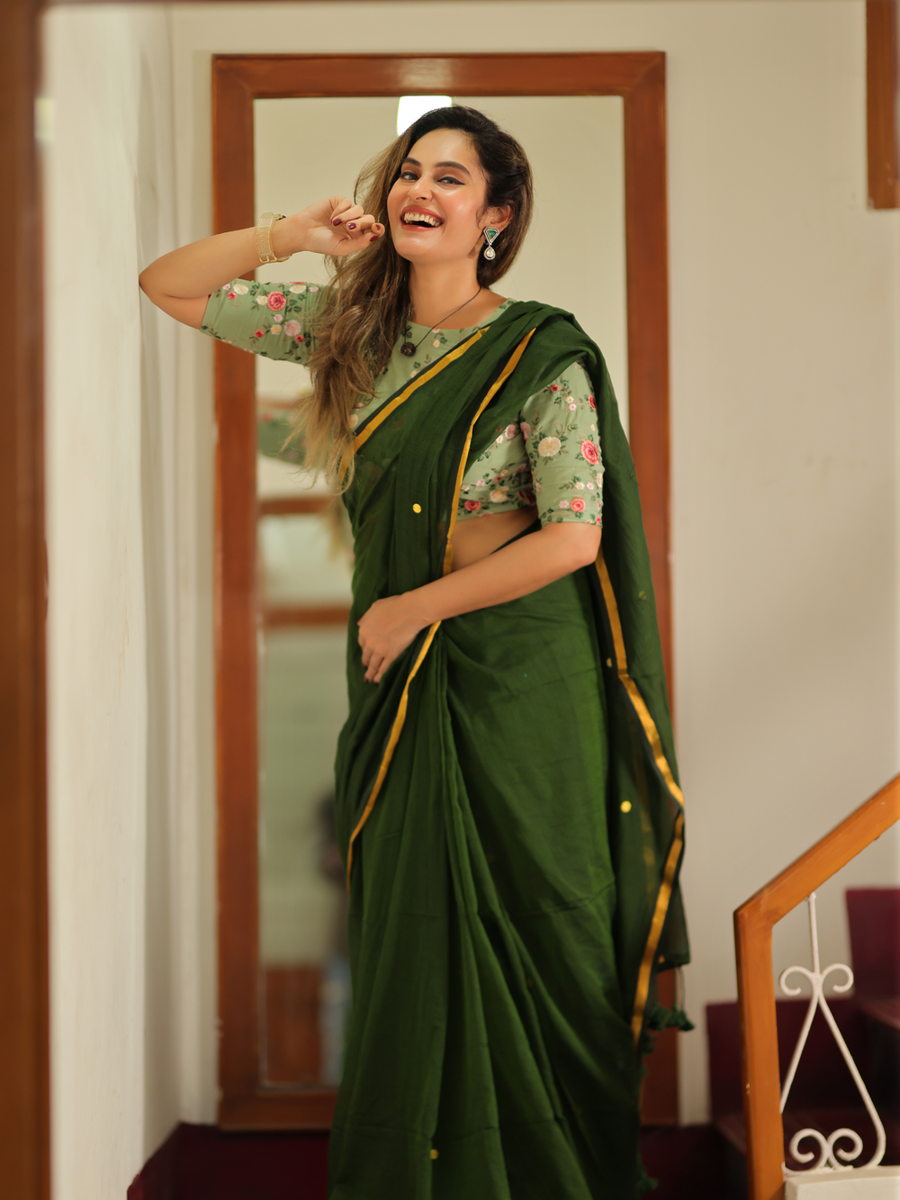 Emerald Grace Mull Cotton Buti Saree
