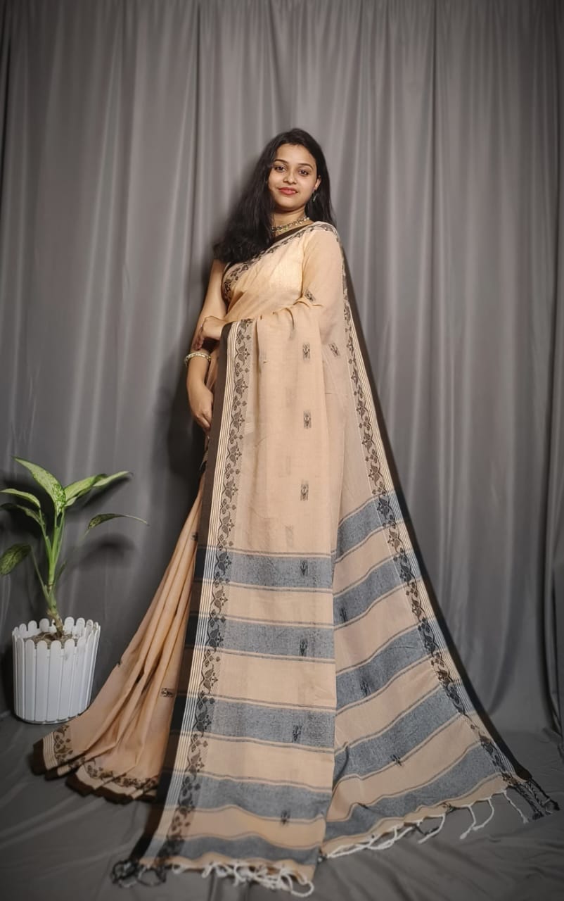 Handloom Khaki Khadi Cotton Saree