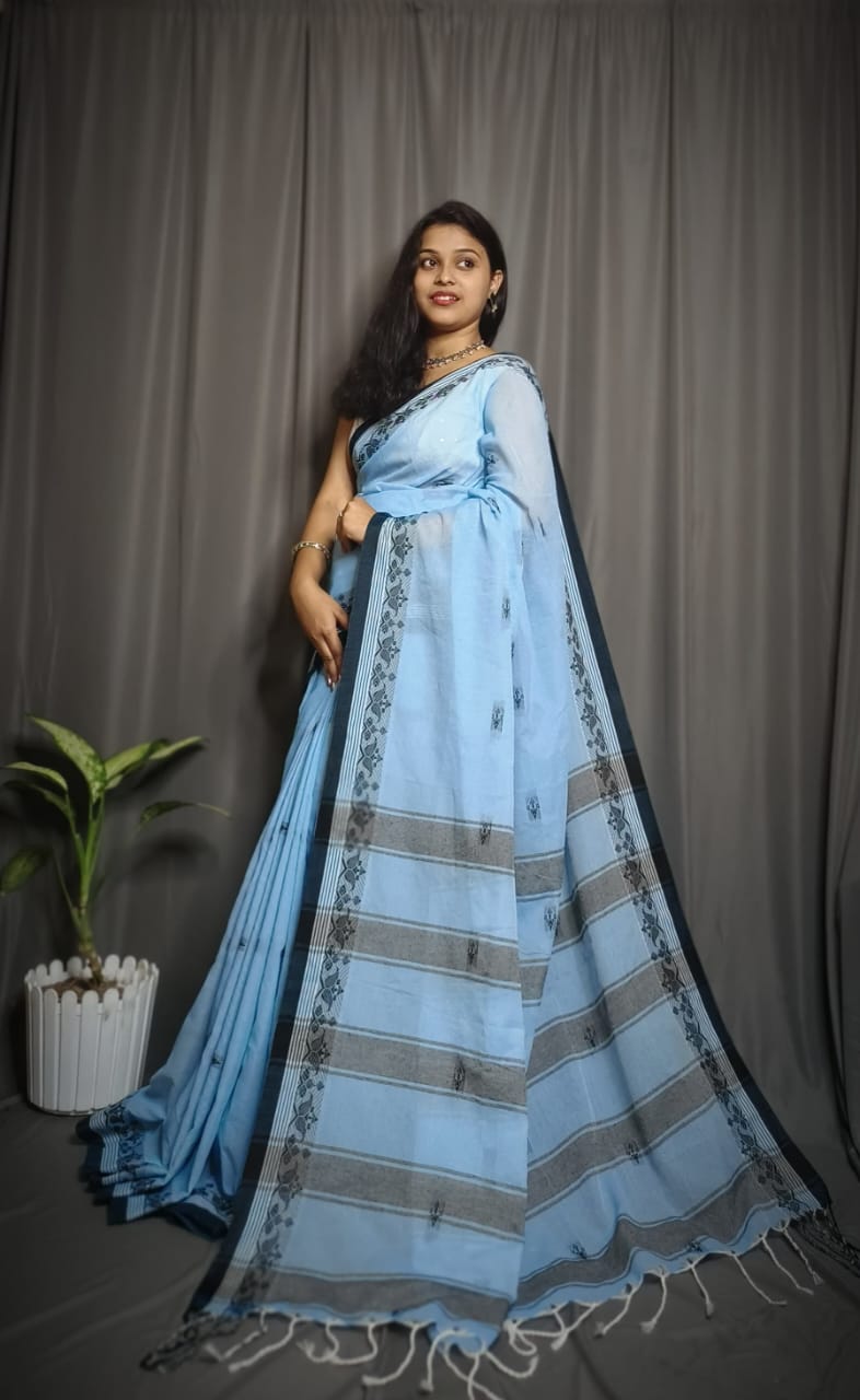 Handloom Sky Blue Khadi Cotton Saree