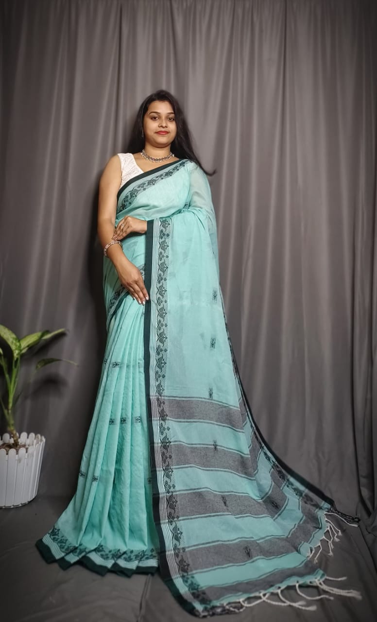 Handloom Sea Green Khadi Cotton Saree