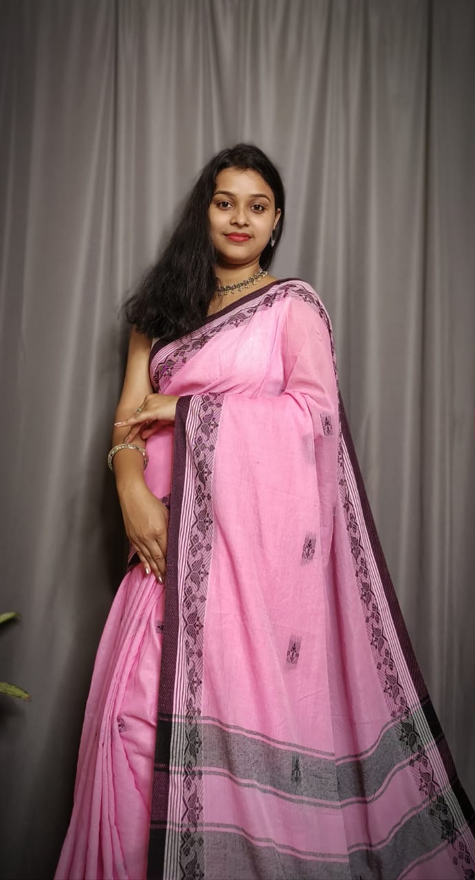 Handloom Pink Khadi Cotton Saree