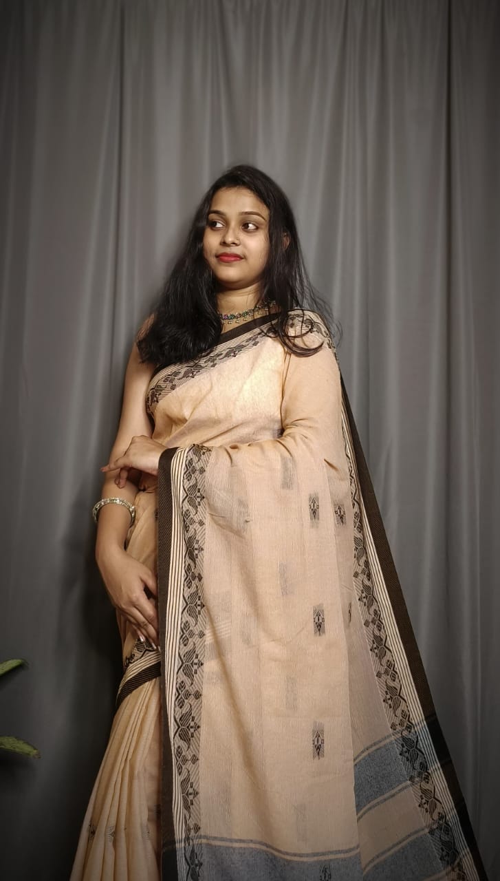 Handloom Khaki Khadi Cotton Saree
