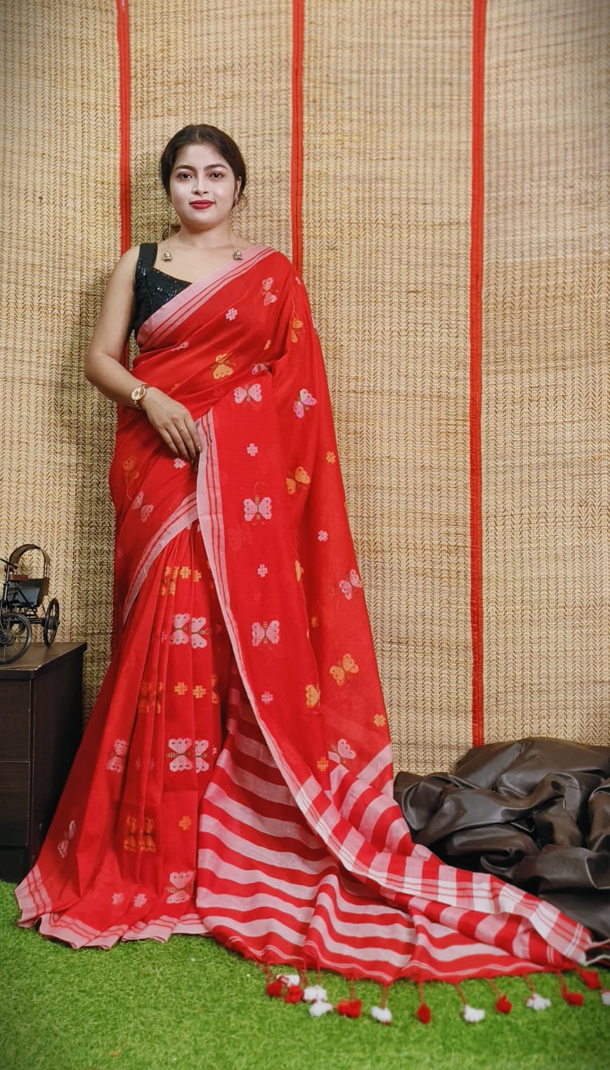Handloom Mal Cotton Butter Fly Saree