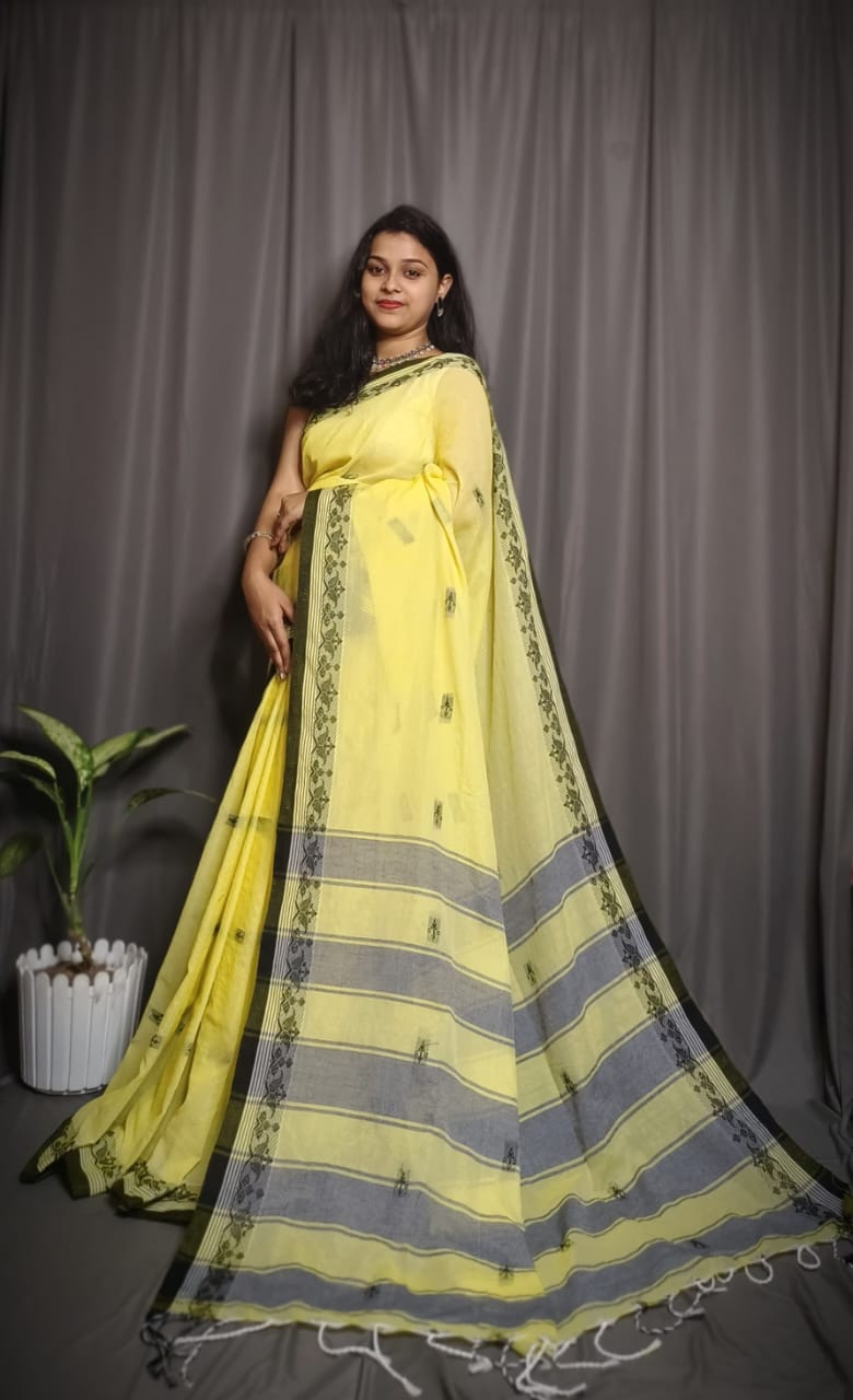 Handloom Lemon Yellow Khadi Cotton Saree