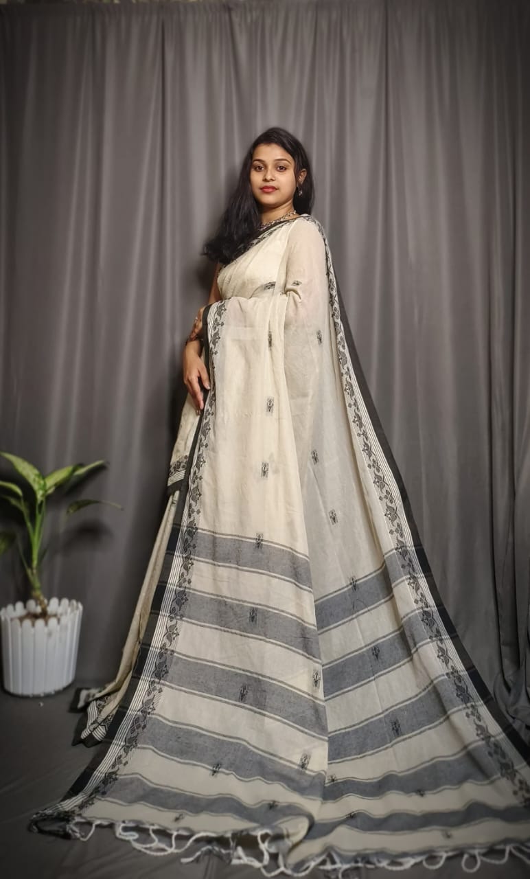 Handloom Beige Khadi Cotton Saree