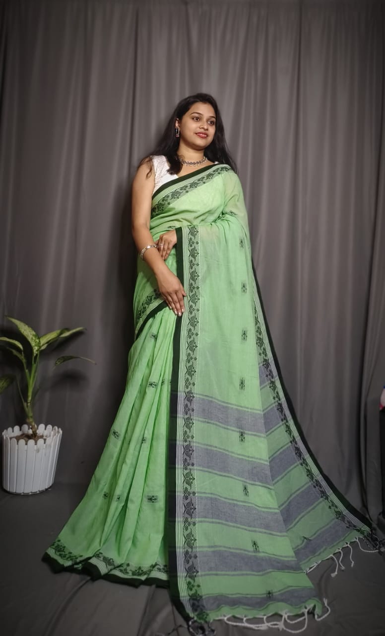 Handloom Green Khadi Cotton Saree