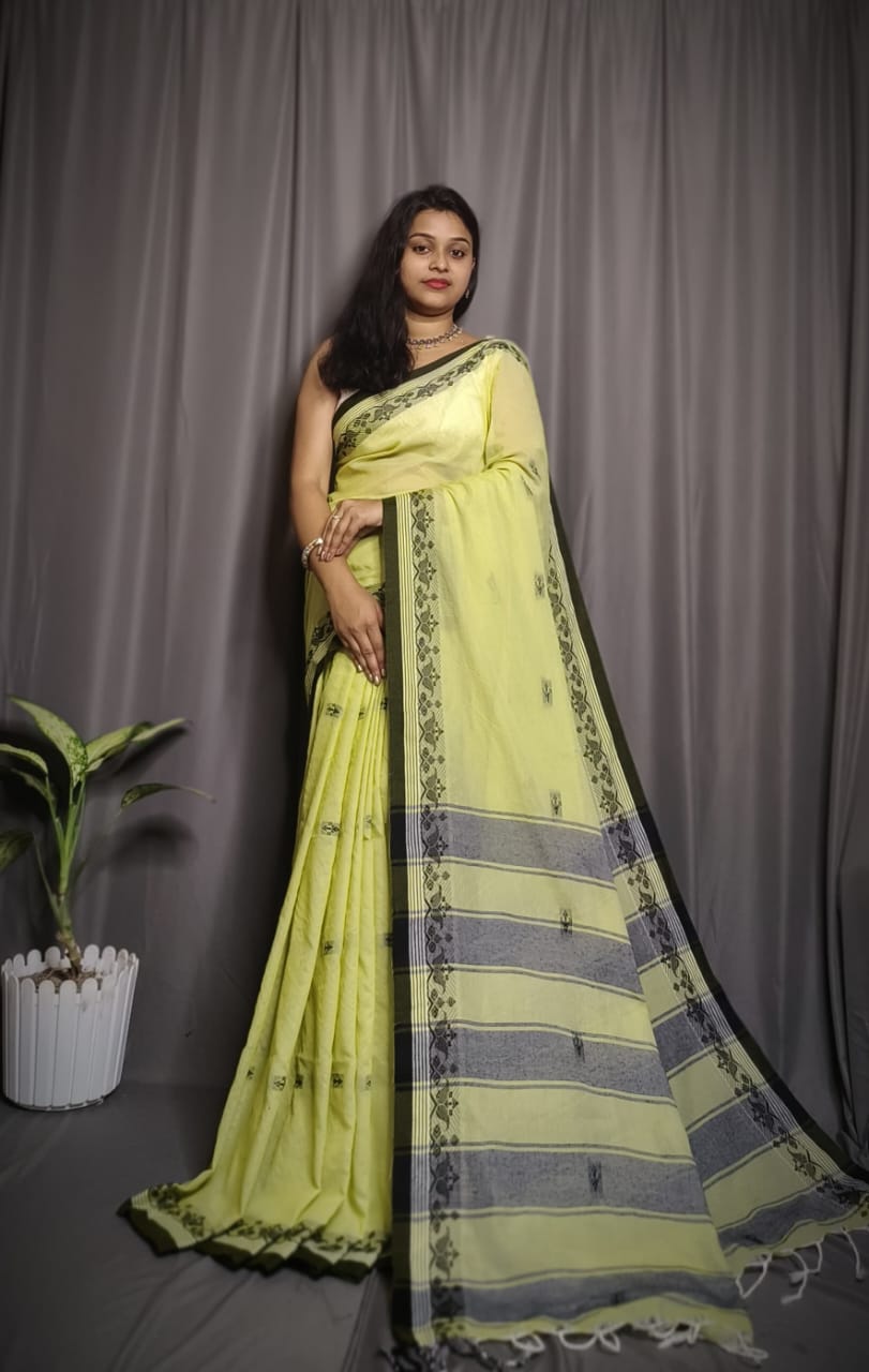Handloom Lemon Yellow Khadi Cotton Saree