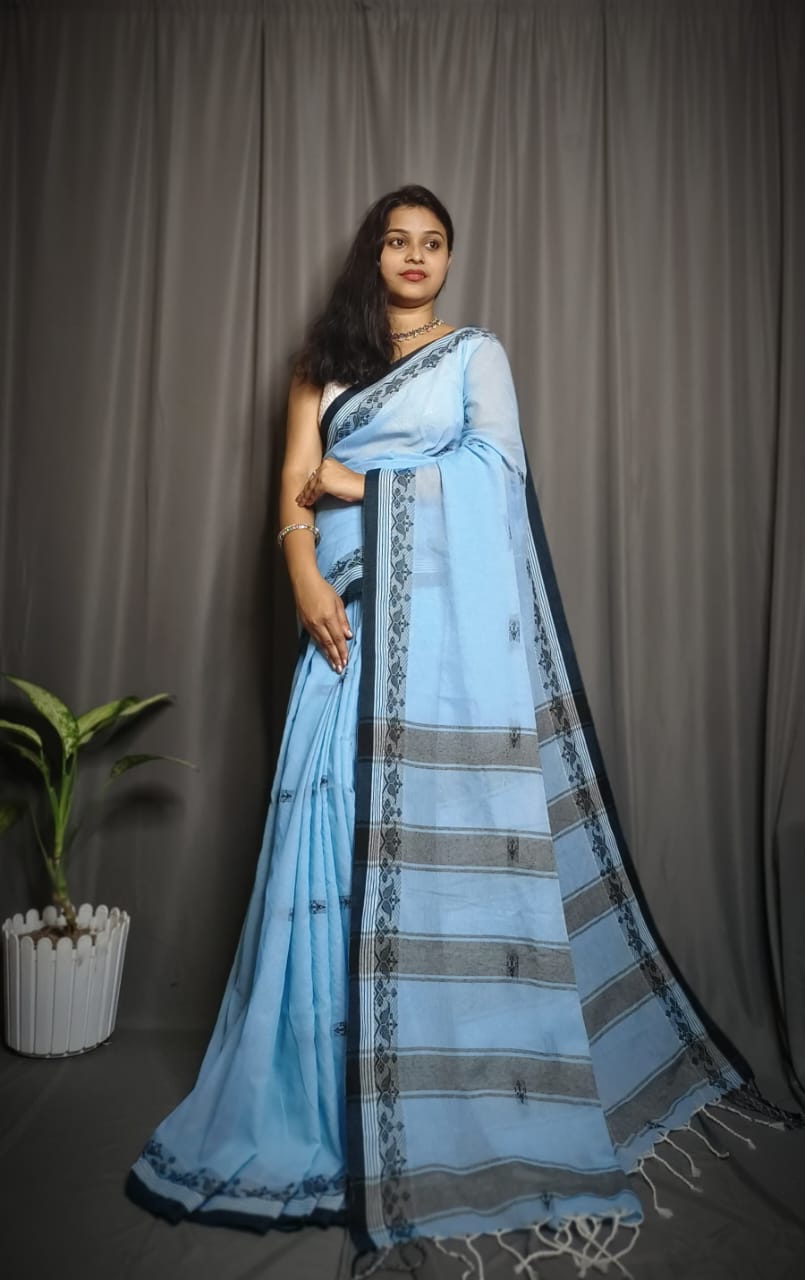 Handloom Sky Blue Khadi Cotton Saree